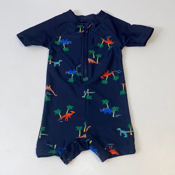 Old Navy Baby Boy Dinosaur One Piece Short Sleeve Summer Swimsuit 6-12 Months - Picture 1 of 8